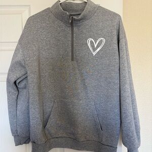 Gray Quarter-Zip Sweatshirt with Heart Design